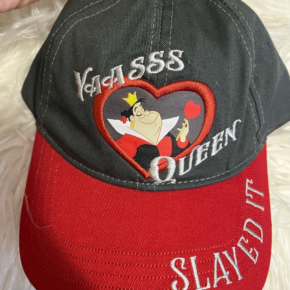 Disney Parks Queen of Hearts Red and Gray Embroidered Cap